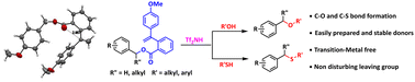 Graphical abstract: ortho-[1-(p-MeOPhenyl)vinyl]benzoate PMPVB as a recyclable auxiliary for C–O and C–S bond formation reactions under Brønsted acid catalysis