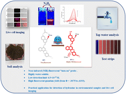 Graphical abstract: Near-infrared fluorescent turn-on probe for hydrazine detection: environmental samples and live cell imaging