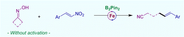 Graphical abstract: Diboron-promoted iron-catalyzed denitrative vinylation of β-nitrostyrenes with cycloketoximes