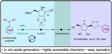 Graphical abstract: Expedient synthesis of imino-C-nucleoside fleximers featuring a one-pot procedure to prepare aryl triazoles