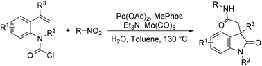 Graphical abstract: Palladium-catalyzed Heck/aminocarbonylation of alkene-tethered carbamoyl chlorides with nitro compounds for the synthesis of carbamoyl-substituted oxindoles