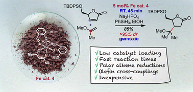 Graphical abstract: A cis-β-iron(iii) SALPN catalyst for hydrogen atom transfer reductions and olefin cross couplings