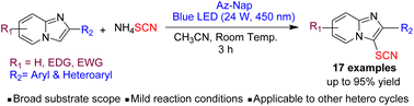 Graphical abstract: Visible light induced regioselective C-3 thiocyanation of imidazoheterocycles through naphthalimide dye based photoredox catalysis