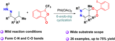 Graphical abstract: PhI(OAc)2-mediated aminoacyloxylation of β,γ-unsaturated hydrazones using Togni reagent II as an acyloxyl precursor