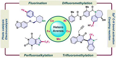 Graphical abstract: Recent advances on non-precious metal-catalysed fluorination, difluoromethylation, trifluoromethylation, and perfluoroalkylation of N-heteroarenes