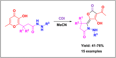 Graphical abstract: 1,1′-Carbonyldiimidazole-mediated transformation of allomaltol containing hydrazides into substituted 3-acetyltetronic acids