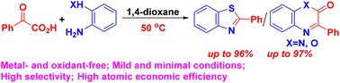 Graphical abstract: Construction of benzoheterocycles by the reaction of α-arylglyoxylic acids and ortho-functionalized aniline under mild and minimal conditions