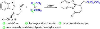 Graphical abstract: Metal-free polychloromethylation/cyclization of unactivated alkenes towards ring-fused tricyclic indolones and benzoimidazoles