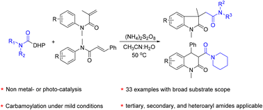 Graphical abstract: Persulfate promoted carbamoylation of N-arylacrylamides and N-arylcinnamamides with 4-carbamoyl-Hantzsch esters