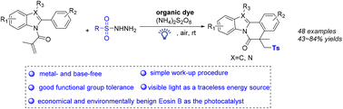 Graphical abstract: Visible-light-promoted organic-dye-catalyzed sulfonylation/cyclization to access indolo[2,1-a]isoquinoline derivatives