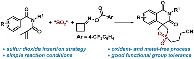 Graphical abstract: A three-component reaction of cyclobutanone oxime esters, sulfur dioxide and N-alkyl-N-methacryloyl benzamides