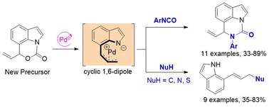 Graphical abstract: Studies on the [4 + 2] cycloaddition and allylic substitution of indole-fused zwitterionic π-allylpalladium
