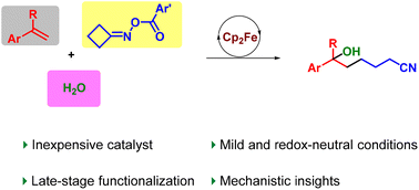 Graphical abstract: Ferrocene catalyzed carbohydroxylation of alkenes using H2O and cycloketone oxime esters