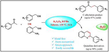 Graphical abstract: K2S2O8 promoted metal-free direct C-alkylation of acetophenones with alcohols