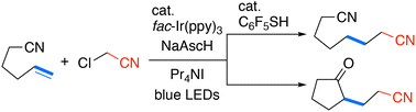 Graphical abstract: Visible-light-driven 1,2-hydro(cyanomethylation) of alkenes with chloroacetonitrile