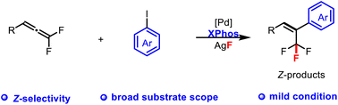 Graphical abstract: Z-Selective access to α-trifluoromethyl arylenes through Pd-catalysed fluoroarylation of 1,1-difluoroallenes