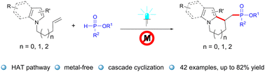 Graphical abstract: Visible light-enabled synthesis of phosphorylated indolizine and pyridoindole derivatives via HAT-mediated radical cascade cyclization