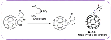 Graphical abstract: Synthesis of spiro[indolenine]-methanofullerenes via Deoxofluor promoted deoxygenative cyclopropanation of 1,2-(3-indole)-fullerenols