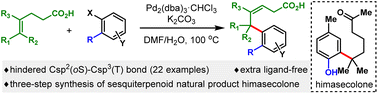 Graphical abstract: Sterically demanding Csp2(ortho-substitution)–Csp3(tertiary) bond formation via carboxylate-directed Mizoroki-Heck reaction under extra-ligand-free conditions