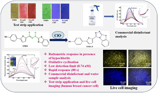 Graphical abstract: A ratiometric small-molecule fluorescent probe for the selective detection of hypochlorite by an oxidative cyclization reaction: application to commercial disinfectants and live cells