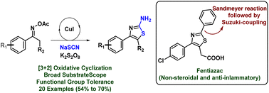 Graphical abstract: Copper-mediated [3 + 2] oxidative cyclization of oxime acetate and its utility in the formal synthesis of fentiazac
