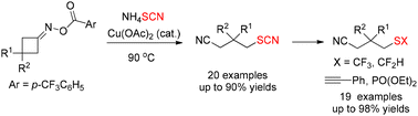 Graphical abstract: Copper-catalyzed thiocyanation of cyclobutanone oxime esters using ammonium thiocyanate