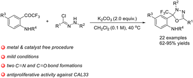 Graphical abstract: Construction of 1,3,4-oxadiazolines bearing CF3-quaternary centers via amino-assisted [3 + 2] cycloadditions