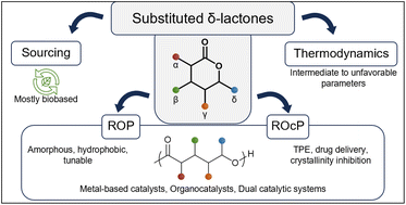 Graphical abstract: Sourcing, thermodynamics, and ring-opening (co)polymerization of substituted δ-lactones: a review