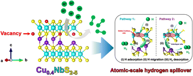 Graphical abstract: Cu intercalation and defect engineering realize an atomic-scale hydrogen spillover effect in NbS2 to boost acidic hydrogen evolution