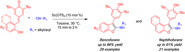 Graphical abstract: Synthesis of N-functionalized 2,3-disubstituted benzofurans/naphthofurans from para-quinone methides and isocyanides via the [4 + 1] annulation pathway