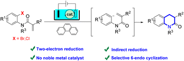 Graphical abstract: Indirect electrochemical reductive cyclization of o-halophenylacrylamides mediated by phenanthrene