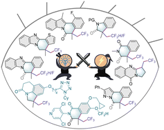 Graphical abstract: Electrophotocatalytic tri- or difluoromethylative cyclization of alkenes