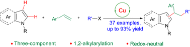 Graphical abstract: Three-component redox-neutral 1,2-alkylarylation of vinylarenes involving C–H functionalization enabled by copper catalysis