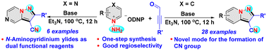 Graphical abstract: One-step synthesis of cyanated pyrazolo[1,5-a]pyridines utilizing N-aminopyridines as a 1,3-dipole and a nitrogen source