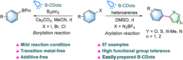 Graphical abstract: Visible light-induced borylation and arylation of small organic molecules using carbon dots