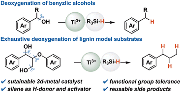 Graphical abstract: Titanium-catalysed deoxygenation of benzylic alcohols and lignin model compounds