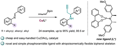 Graphical abstract: Copper-catalyzed asymmetric propargylation of imines enabled by a biphenol-based phosphoramidite ligand