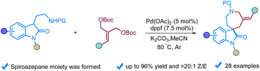 Graphical abstract: Palladium-catalyzed [4 + 3]-annulations of oxotryptamines with allyl dicarbonates: an approach toward spiro[azepane-4,3′-oxindoles]