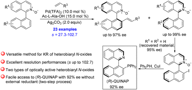 Graphical abstract: Kinetic resolution of heterobiaryl N-oxides by asymmetric C–H olefination: an expeditious access to (R)-QUINAP