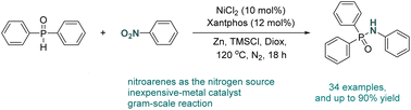 Graphical abstract: Nickel-catalyzed reductive coupling of nitroarenes and phosphine oxides to access phosphinic amides