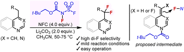 Graphical abstract: Difluorination of heterobenzylic C–H bonds with N-fluoro-N-(fluorosulfonyl)carbamate (NFC)