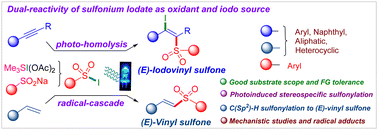 Graphical abstract: Photo-induced stereo- and regiospecific sulfonylation of C–C multiple bonds exploiting the dual reactivity of sulfonium iodate(i) species