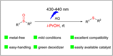 Graphical abstract: Visible light induced deoxygenation of sulfoxides with isopropanol