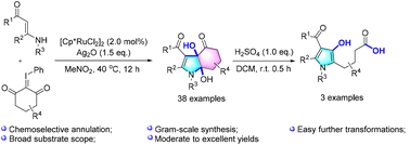Graphical abstract: Unprecedented chemoselective Ru(iii)-catalyzed [3 + 2] annulation of enaminones with iodonium ylides for the synthesis of functionalized 3a,7a-dihydroxy hexahydro-4H-indol-4-ones