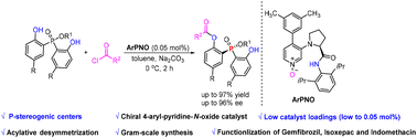 Graphical abstract: Pyridine-N-oxide catalyzed acylative desymmetrization of bisphenols: access to P-stereogenic phosphinates with low catalyst loadings