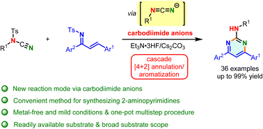 Graphical abstract: Generation and application of carbodiimide anions: efficient construction of 2-aminopyrimidines via a cascade [4 + 2] annulation/aromatization sequence