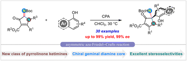 Graphical abstract: Chiral phosphoric acid-catalyzed enantioselective synthesis of functionalized pyrrolinones containing a geminal diamine core via an aza-Friedel–Crafts reaction of newly developed pyrrolinone ketimines