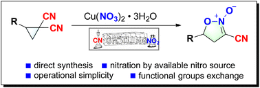 Graphical abstract: Copper nitrate-enabled ring expansion reaction of cyclopropanes: a direct approach to 3-cyano-isoxazoline N-oxides