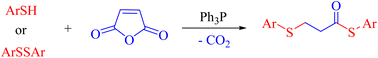 Graphical abstract: Ph3P-mediated decarboxylative ring-opening of maleic anhydride by thiolic compounds: formation of two carbon–sulfur bonds