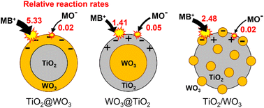 Graphical abstract: The mechanism of water pollutant photodegradation by mixed and core–shell WO3/TiO2 nanocomposites